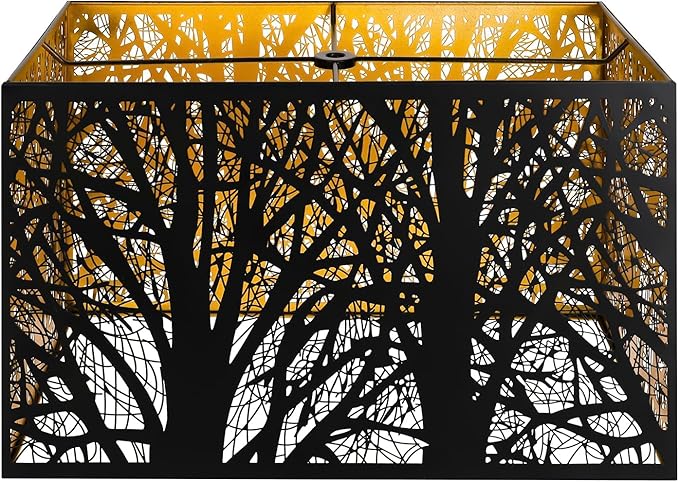 Metal Large Rectangular Lampshade For Table Lamp Floor Lamps,8"×14"×9" Black Outside Gold Inside Replacement Forest Rectangle Lamp Shade Spider Fitter
