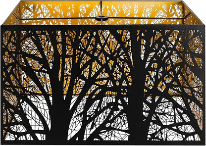 Metal Large Rectangular Lampshade For Table Lamp Floor Lamps,8"×14"×9" Black Outside Gold Inside Replacement Forest Rectangle Lamp Shade Spider Fitter