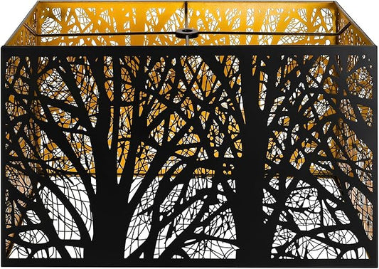 Metal Large Rectangular Lampshade For Table Lamp Floor Lamps,8"×14"×9" Black Outside Gold Inside Replacement Forest Rectangle Lamp Shade Spider Fitter