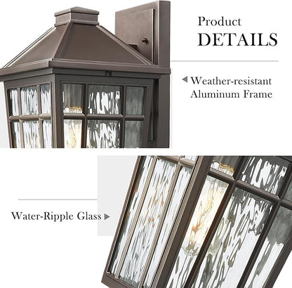 Darkaway Large Outdoor Sconce Lights Wall Light Fixtures,14inch Exterior Porch Light Outdoor Sconce Anti-Rust Waterproof Aluminum Outside Light with Water Ripple Glass for Patio Yard Doorway Garage