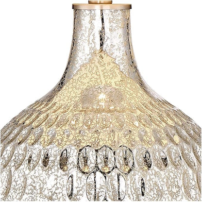 360 Lighting Waylon Modern 3-Way Table Lamp 28" Tall with Table Top Dimmer Mercury Glass Dimpled Textured Off White Drum Shade for Bedroom Living Room House Home Bedside Nightstand