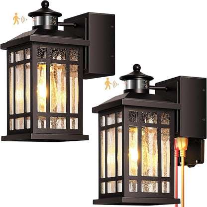 Motion Sensor Outdoor Lights with GFCI Outlet, 2-Pack ORB Dusk to Dawn Outdoor Lights, 5 Lighting Modes Exterior Light Fixture for House Front Door Patio Garage, Brightness Distance Adjustable