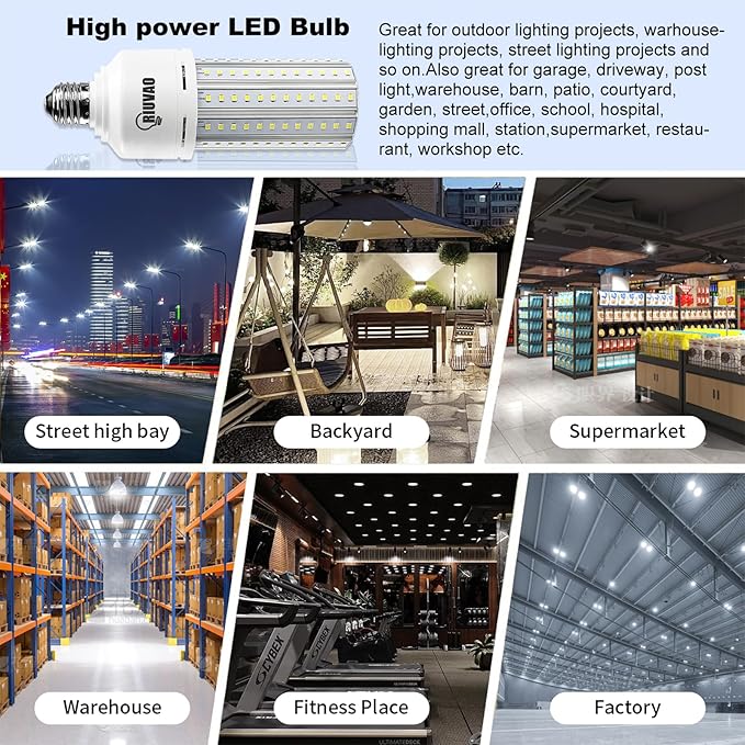 2 Pack Corn Cob LED Light Bulb 600W Equivalent, 60W LED Corn Bulb 7500 Lumen 5000K Large Area Cool Daylight White E26/E27 Medium Base for Garage Backyard Bedroom Warehouse Factory Workshop Street