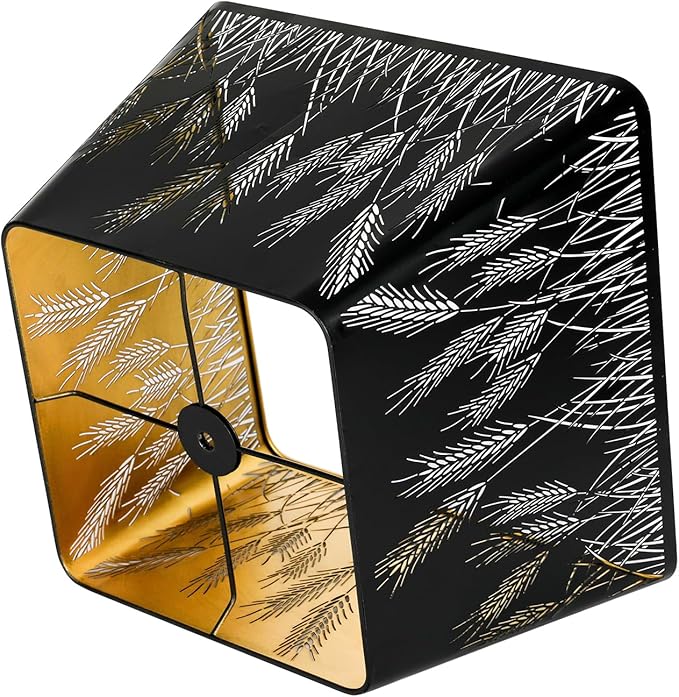 Medium Square Lamp Shades, ALUCSET Metal Lampshade with Pattern of Wheatear for Table Lamp and Floor Light, 9 x 12 x 8.8 Inch, Spider (Black/Gold)