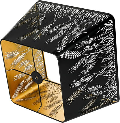 Medium Square Lamp Shades, ALUCSET Metal Lampshade with Pattern of Wheatear for Table Lamp and Floor Light, 9 x 12 x 8.8 Inch, Spider (Black/Gold)