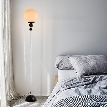 Modern Glass Floor Lamp for Bedroom, 63'' Vintage Mid-Century Floor Lamp with Milky White Frosted Glass Globe Shade for Living Room Corner, Slim Standing Reading Lamp for Office Decor (Black)