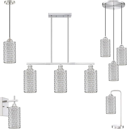 Doraimi Lighting 2 Pack Polyhedral Crystal Metal Pendant Ceiling Chandelier Wall Sconce Lamp Replacement Covers Shade Fixture Brushed Nickel Finish,1.66" Fitter Size,7.9" high*4.8" Diameter