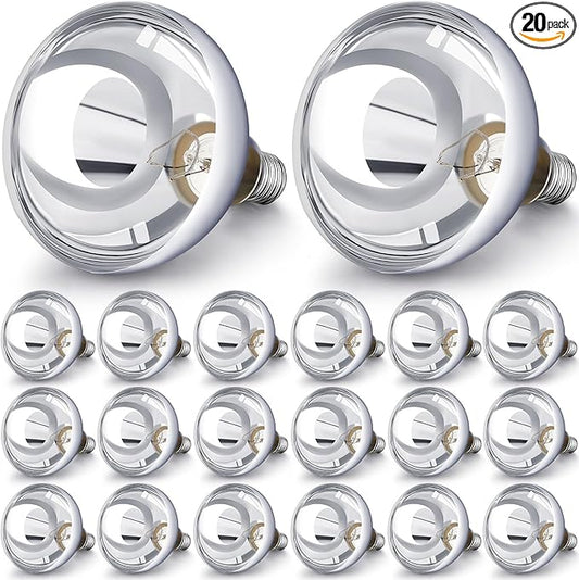 VIHOSE 20 Pack 250 Watt Heat Lamp 120v R40 Heat Lamp Bulbs Glass Incandescent Light Bulbs Incandescent Heating Lightbulbs for Reptiles Chicks Food Puppies Bathroom, Use E26 Base (Silver)