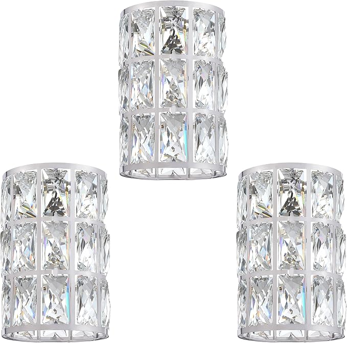 Doraimi Lighting 3 Pack Polyhedral Crystal Metal Pendant Ceiling Chandelier Wall Sconce Lamp Replacement Cover Shade Fixture Brushed Nickel Finish,1.66" Fitter Size,7.7" High*5.1" Diameter