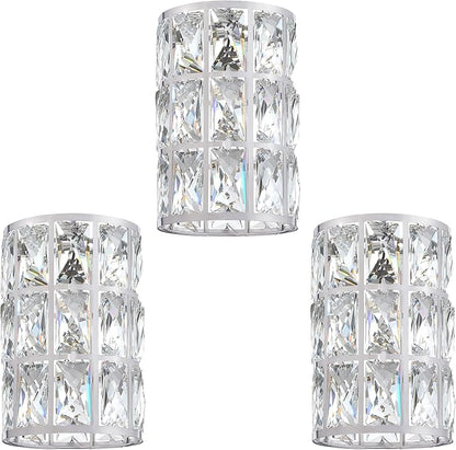 Doraimi Lighting 3 Pack Polyhedral Crystal Metal Pendant Ceiling Chandelier Wall Sconce Lamp Replacement Cover Shade Fixture Brushed Nickel Finish,1.66" Fitter Size,7.7" High*5.1" Diameter