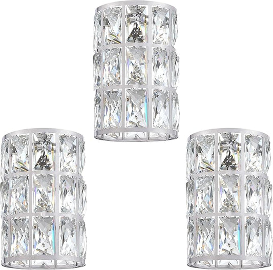 Doraimi Lighting 3 Pack Polyhedral Crystal Metal Pendant Ceiling Chandelier Wall Sconce Lamp Replacement Cover Shade Fixture Brushed Nickel Finish,1.66" Fitter Size,7.7" High*5.1" Diameter