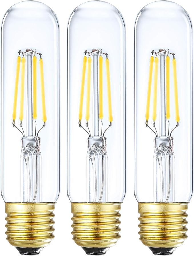 Leools Dimmable Edison Led Tubular Bulb T10,4W Vintage Led Filament Light Bulb 40W Incandescent Bulb Equivalent, 4000K Daylight,E26 Medium Base,3 Pack.