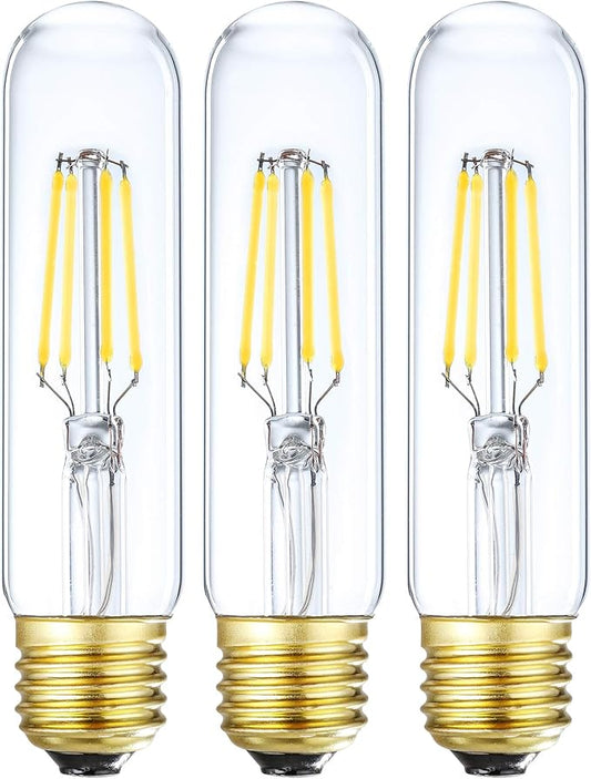 Leools Dimmable Edison Led Tubular Bulb T10,4W Vintage Led Filament Light Bulb 40W Incandescent Bulb Equivalent, 4000K Daylight,E26 Medium Base,3 Pack.