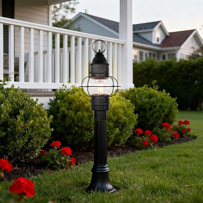 Kalium Outdoor Post Light Hard Wired, Matte Black Lamp Post Light Fixture with Seeded Glass,19" Waterproof Outside Column Lantern for Yard Driveway Patio Garden Walkway Landscape E26 Base Max 60