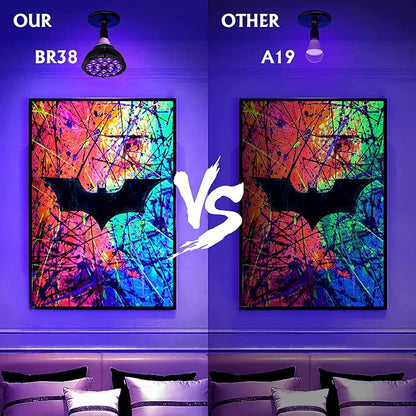 KINGBO Black Light Bulbs, 2 Pack 36W LED Blacklight Bulbs E26 PAR38 Glow in The Dark, UV Black Bulb 395nm LEDs for Blacklight Party, Fluorescent Art, Holiday Decorations, Acrylic Pouring Light