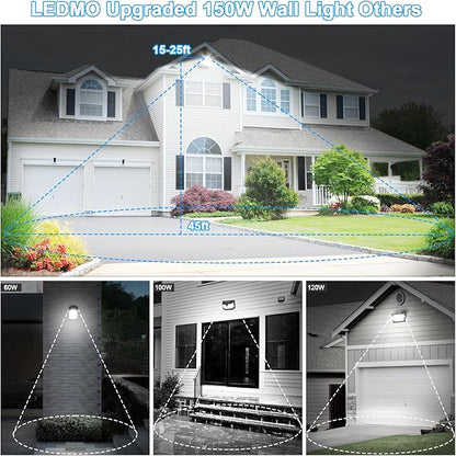 ledmo 150W Outdoor LED Wall Pack Switch Control Full 360 Rotation Exterior Flood Light 21000lm 5000k Modern Security Commercial Wall Mount Fixture for Yard House Garage Shop Barn Warehouse
