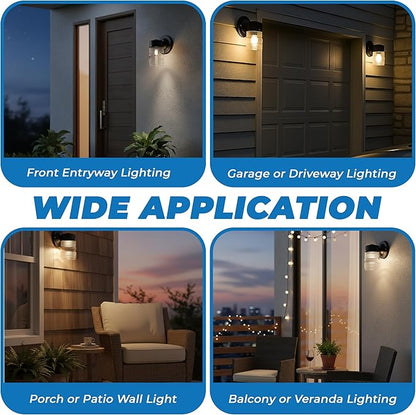 OHLECTRIC Outdoor Wall Sconce Wall Light (4-Pack) Jelly Jar Design, Vintage Clear Ribbed Glass, Dimmable & LED Compatible, Wet-Rated, Matte Black, Ideal for Porch, Patio, Garage, 5.75"x7.5"