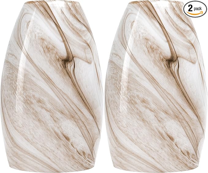 GO&SO Honey-Bronze Gradient Flow Pendant Light Shade, 7.8"H Oval Fixture, 1.57" Fitter, 2 Pack Kitchen Pendant Lighting Over Island -Hand-Blown Fluid Line Texture,for Chandelier Replacement Shades Set