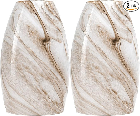 GO&SO Honey-Bronze Gradient Flow Pendant Light Shade, 7.8"H Oval Fixture, 1.57" Fitter, 2 Pack Kitchen Pendant Lighting Over Island -Hand-Blown Fluid Line Texture,for Chandelier Replacement Shades Set