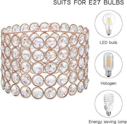 Boao Crystal Lamp Shade Ceiling Light Shade Chandelier Lampshade Fitting for Living Room Bedroom Bathroom Wedding Centerpiece Event Party, Warm White, Bulb Not Included(5.9 x 5.9 x 3.94 Inch,Gold)