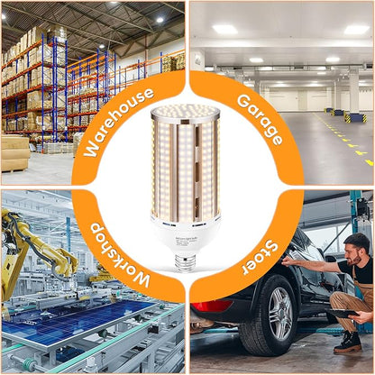 4 Pack 120W Corn LED Light Bulb 3000K,/Warm White(1200 Watt Equivalent) E26/E39 Large Mogul Base LED Cob Lamp 15,800LM for Outdoor Indoor Garage Warehouse Factory Workshop Street Backyard