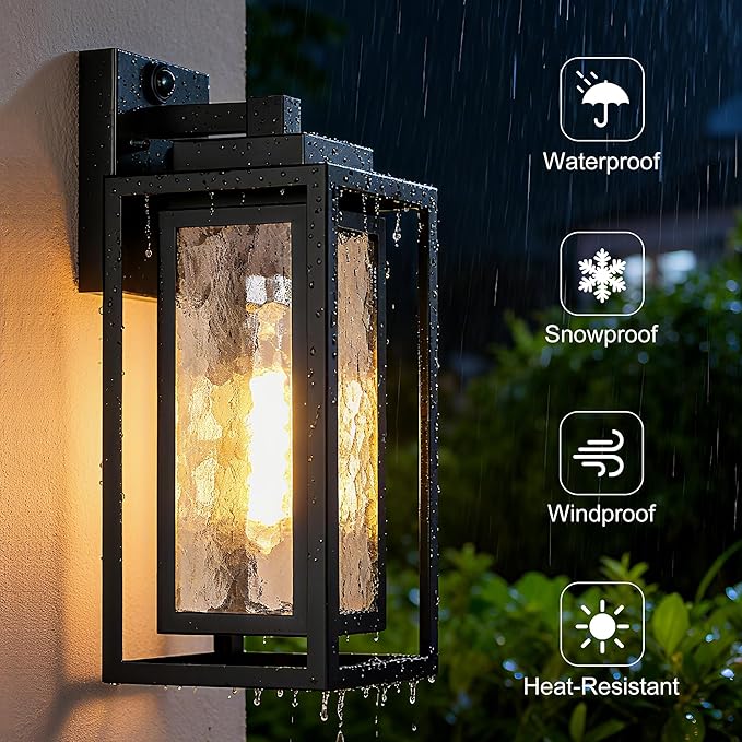 WIHTU Motion Sensor Exterior Porch Light Fixtures, Water Ripple Outdoor Wall Lantern, 2 Pack Sensor Wall Sconce Lights, Waterproof Outside Lantern Lamp, Porch Lamp for Garage, Doorway(Bulb Included)