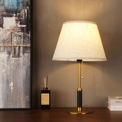 21" Bedside Lamps for Bedroom Living Room Modern Table Lamp Nightstand Lamp for End Tables 3-Color Temperatures Pull Chain Switch Wood Fabric for Home/Office/Desk Decor (Light Brown+Brass)