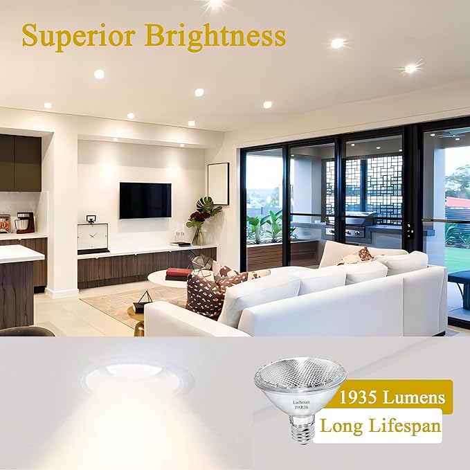 Par30 39W Short Neck Halogen Flood Light Bulbs, 120V 2700K Warm White Dimmable High Brightness, E26 Base, Great for Accent Lighting, Tracking Light, Recessed Light Bulb, 6pcs