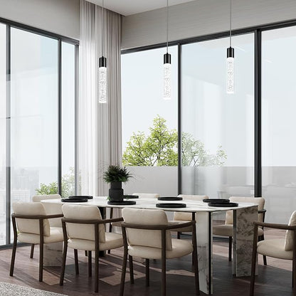 Pendant Lights Kitchen Island, 6500K Modern Kitchen Island Lights Brushed Black, 1 Pack Ceiling Lighting Fixtures with Crystal Bubble, Integrated LED Hanging Light for Dining Room Restaurant