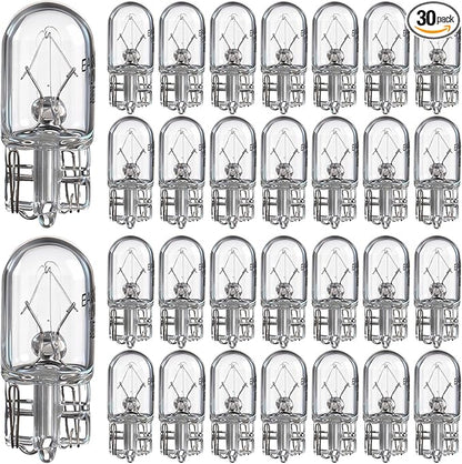 Honoson 30 Pieces 1/4 Wedge Base 12V 5W Bulb Clear Krypton Light Bulb for Landscape, RV and Cabinet Lighting
