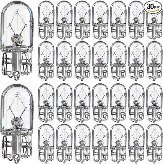 Honoson 30 Pieces 1/4 Wedge Base 12V 5W Bulb Clear Krypton Light Bulb for Landscape, RV and Cabinet Lighting