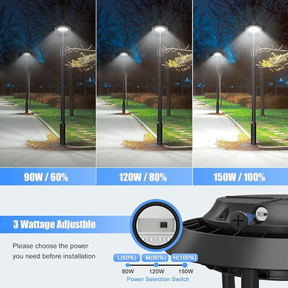 10Pack LED Post Top Light 150W 120W 90W Adjustable with Dusk to Dawn Photocell,22500LM 5000K Outdoor Pole Lights, IP65 Waterproof Outdoor Post Light Fixtures for Garden Yard ETL DLC Listed
