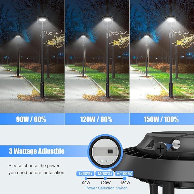 4Pack LED Post Top Light 150W 120W 90W Adjustable with Dusk to Dawn Photocell,22500LM 5000K Outdoor Pole Lights, IP65 Waterproof Outdoor Post Light Fixtures for Garden Yard ETL DLC Listed
