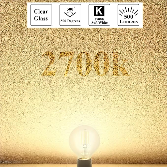 MASTERY MART 36 Pack G25 Globe LED Light Bulbs Dimmable, E26 [60W Equivalent], 2700K Soft White, Vintage Decorative Filament Bulb for Bathroom Mirror, 5.5W LED, UL Listed, Energy Star