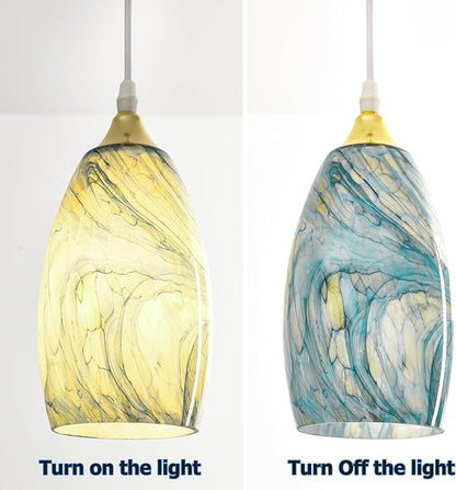 2 Pack Ink-blue Oval Glass Lamp Shade,7.8in Height,4in Diameter,1.57in Fitter,Hand Blown Art Light Fixture Glass Lamp Shade Replacement for Pendant Light Shades Only,Mini Chandelier Shades - by GO&SO