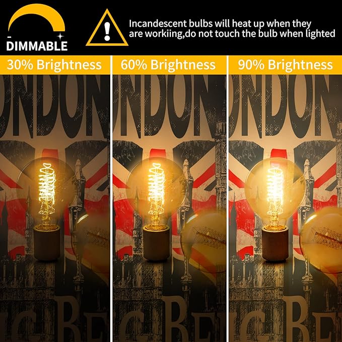G25 Globe Edison Bulbs, 6-Pack 60w Vintage Edison Light Bulb, Spiral Filament Edison Bulbs, E26 Base - Amber Glass Warm Light - 120V 2700K Dimmable - G80 Decorative Lightbulbs