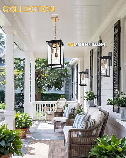 TODOLUZ 2-Pack Large Outdoor Wall Light Fixtures, 3-Light Waterproof Porch Wall-Mounted Lamp Lantern Lighting for Front Door Entryway Patio, E26 Bulb Base