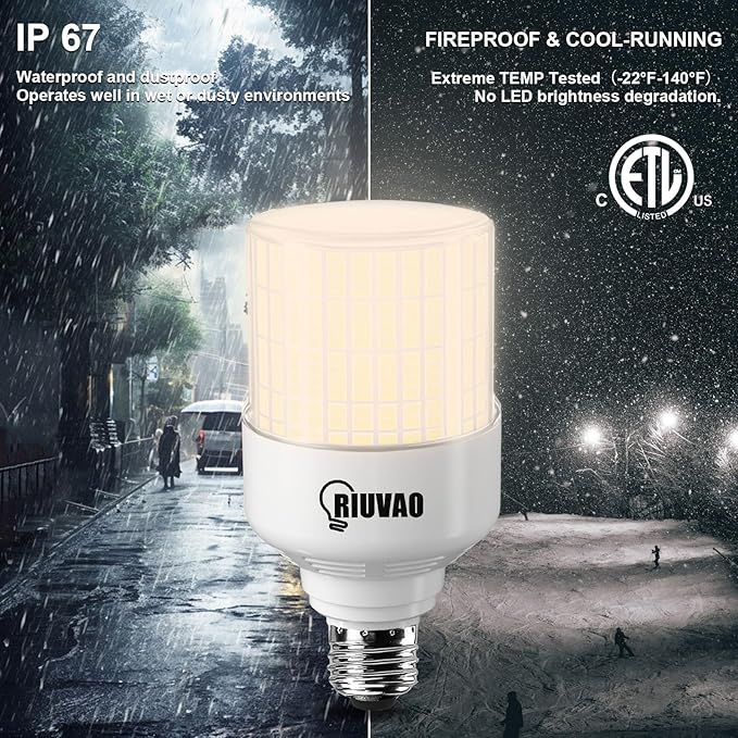70W LED Corn Light Bulb, 700W Equivalent 9100LM, 3000K Warm White, Waterproof & 90% Energy Saving, E26/E39 Base Outdoor Light Bulbs for Garage, Factory, Shop (2-Pack)