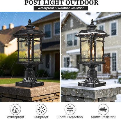 Outdoor Post Light 18.3" Waterproof Pole Light with Water Ripple Glass for Garden Patio Pathway E26 Socket