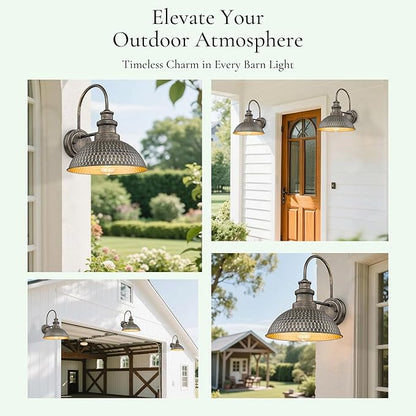Outdoor Barn Light Fixture, 11.4 Inch Farmhouse Exterior Vintage Wall Mount Lighting, Anti-Rust Waterproof Industrial Outside Wall Sconces for House Porch Patio Garage Yard (Vintage Bronze, 8 Pack)
