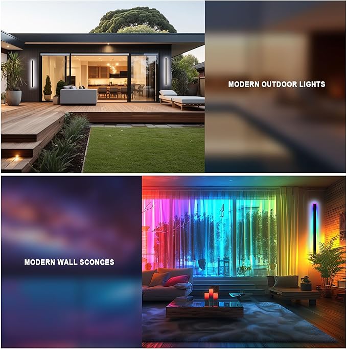 2PCS 40" RGBW LED Long Wall Light Outdoor, Black Led Wall Sconces, IP66 Waterproof Wall Lighting, Exterior Light Fixtures Wall Mount, APP Control for Outdoor/Indoor Party Gathering
