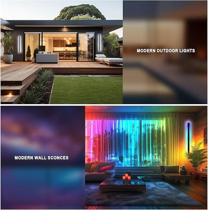 2PCS 40" RGBW LED Long Wall Light Outdoor, Black Led Wall Sconces, IP66 Waterproof Wall Lighting, Exterior Light Fixtures Wall Mount, APP Control for Outdoor/Indoor Party Gathering
