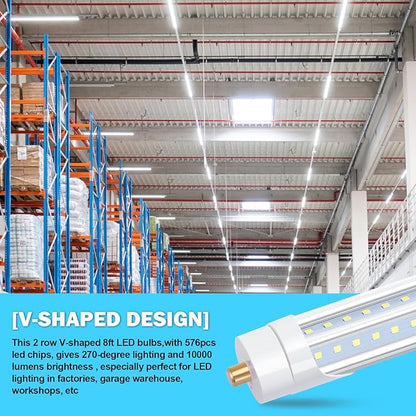 8FT LED Bulb T8 90W V Shaped Led Tube Light,Need Bypass Ballast,Single Pin FA8 Base 5000K Daylight White, 8 Foot (Replace 180W Lamp) Dual-Ended Power AC 90-277V 10 Pack