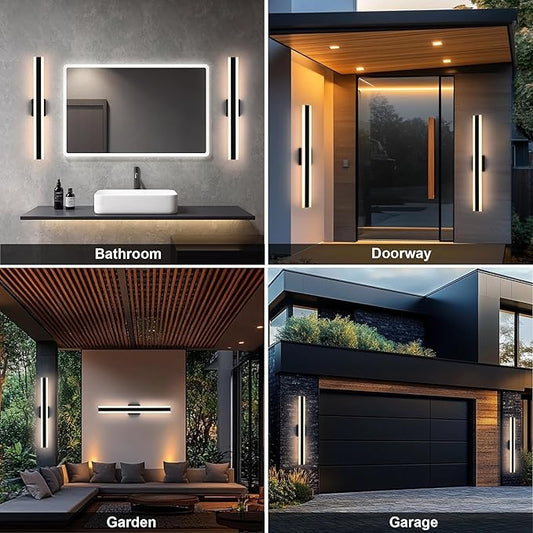 TODOLUZ 2-Pack 32-Inch LED Outdoor Wall Light Fixture, 24W IP65 Waterproof Exterior Linear Wall Mount Lighting, 5 Color Temperature Mode (3000K/3500K/4500K/5000K/6000K)