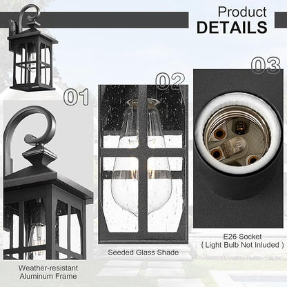 Darkaway Large Outdoor Light Fixtures Wall Mount, 21inch Outdoor Wall Lights Exterior Lighting Fixtures Waterproof Black Outside Wall Sconce with Seeded Glass for House Porch Hallway Garage Front Door