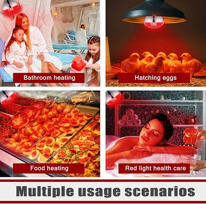 VIHOSE 12 Pack 250 Watt Heat Lamp 120v R40 Heat Lamp Bulbs Glass Incandescent Light Bulbs Incandescent Heating Lightbulbs for Reptiles Chicks Food Puppies Bathroom, Use E26 Base (Red)