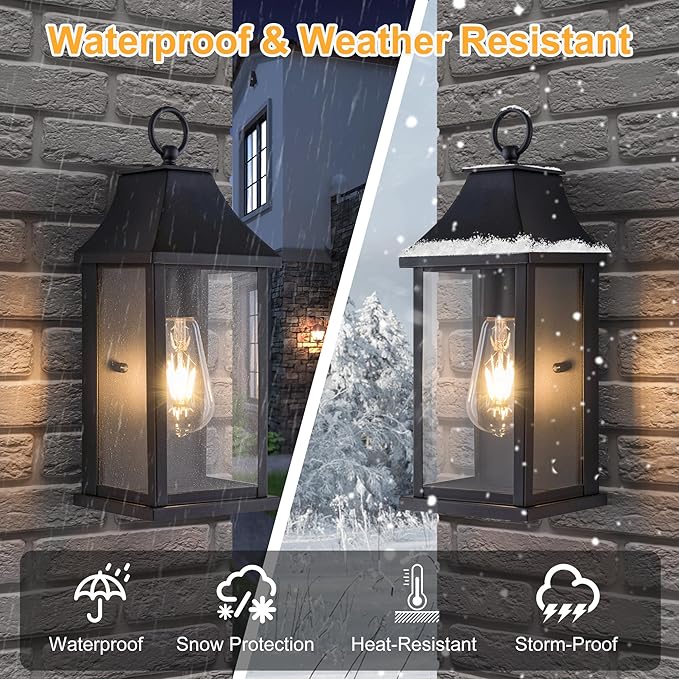 Dusk to Dawn Outdoor Light Fixtures, 15" Outdoor Wall Light Fixtures, Black Exterior Wall Sconce Lights, Waterproof Outside Lantern Lamp for Porch, Front Door, Garage