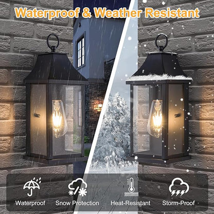 Dusk to Dawn Outdoor Light Fixtures, 15" Outdoor Wall Light Fixtures, Black Exterior Wall Sconce Lights, Waterproof Outside Lantern Lamp for Porch, Front Door, Garage