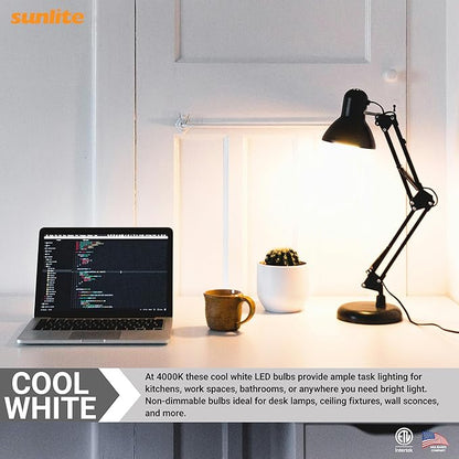 Sunlite A19 Standard LED Light Bulb, 9 Watts (60W Equivalent), 800 Lumens, Bulk 48 Pack, 120 Volts, Non-Dimmable, Medium E26 Base, RoHS, ETL Listed, 4000K Cool White