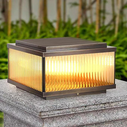 All Copper Steel Glass Outdoor Post lights, Waterproof Pillar Light, Vintage Patio Lawn Column Lamp,outdoor column lights,Deck Lights, Lantern Fence Lamp Fixture E26 Base (Electricity, 12X12IN)